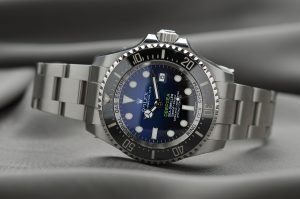 The watch case on this Rolex Deepsea is made from 904L Oystersteel, as are all Rolex watches 